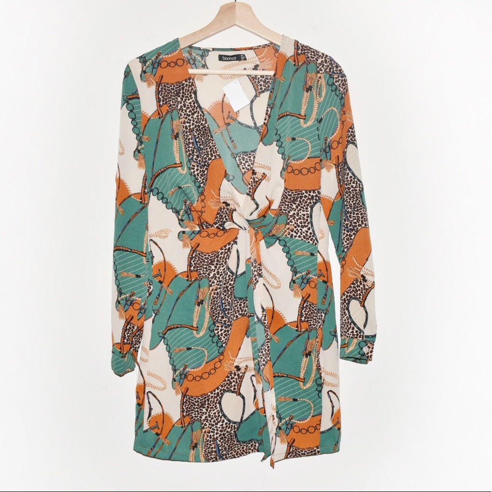 Boohoo Safari print surplice mini dress